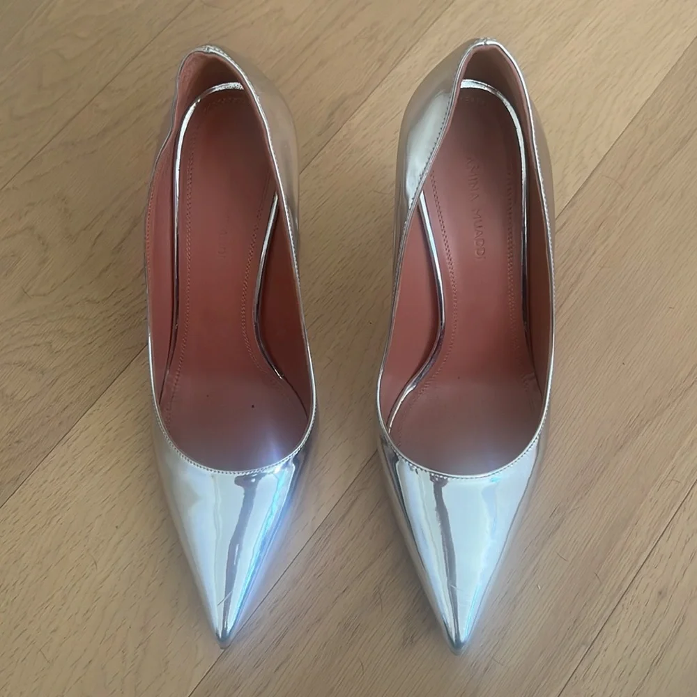 Amina Muaddi silver Ami mirror pump - Picture 2 of 6